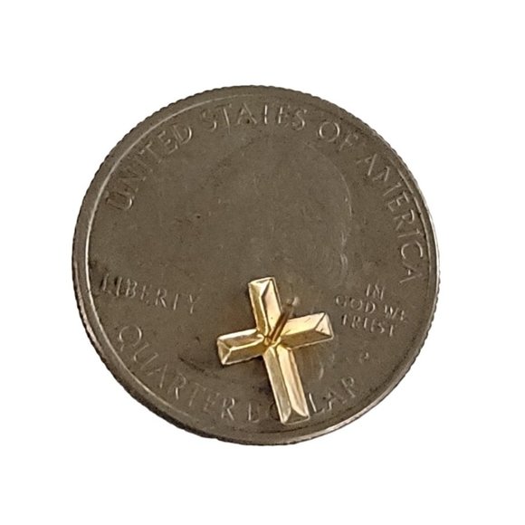 14K Yellow Gold Cross Post Stud Earrings K914 - Picture 4 of 7